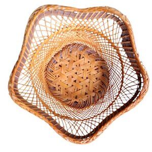 VTG wicker basket flower shape lettuce edge split bamboo retro woven catchall